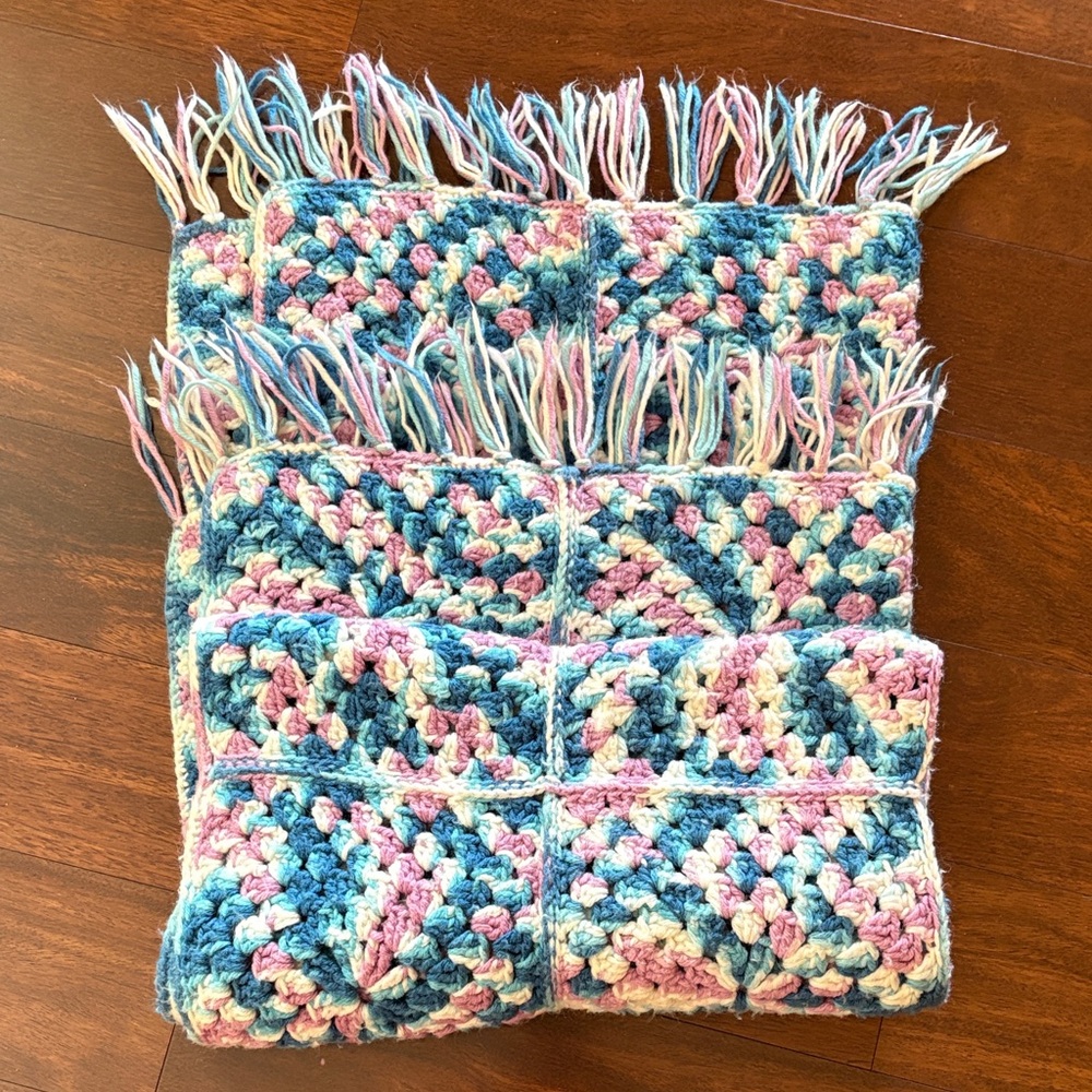 Vibrant Handcrafted Blue and Pink Crochet Throw Blanket Afghan